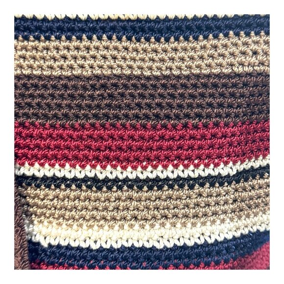 THE SAK Striped Crochet Shoulder Bag In Brown Navy Red Striped Ball Chain Charm - Picture 9 of 12